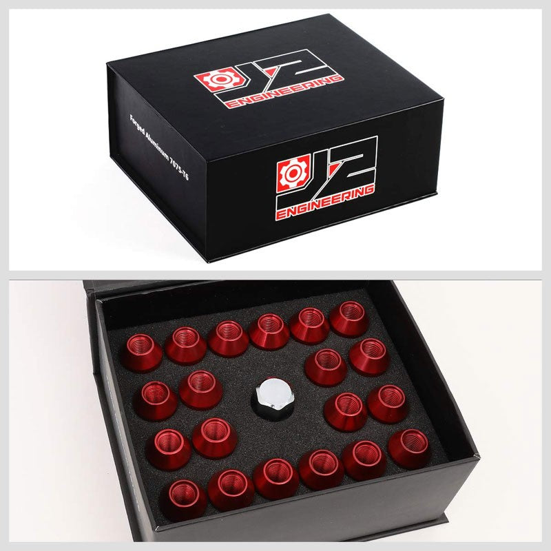 J2 Red Open Knurled End Acorn Tuner M12 x 1.50 25MM OD/50MM Height Lug Nuts-Car & Truck Wheels-BuildFastCar-BFC-LN-T7-034-15-RD