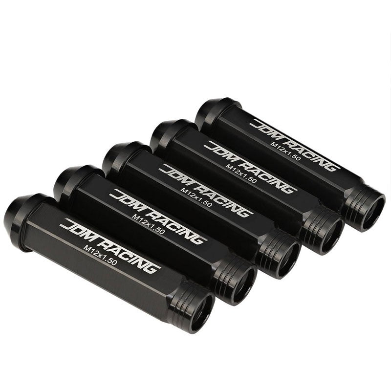 Black Aluminum M12x1.50 90MM Tall Open Rim End Acorn Tuner 20x Conical Lug Nuts-Accessories-BuildFastCar