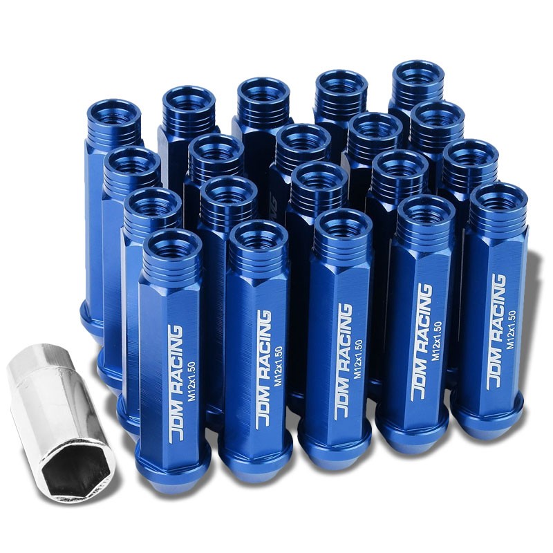 Blue Aluminum M12x1.50 90MM Tall Open Rim End Acorn Tuner 20x Conical Lug Nuts-Accessories-BuildFastCar