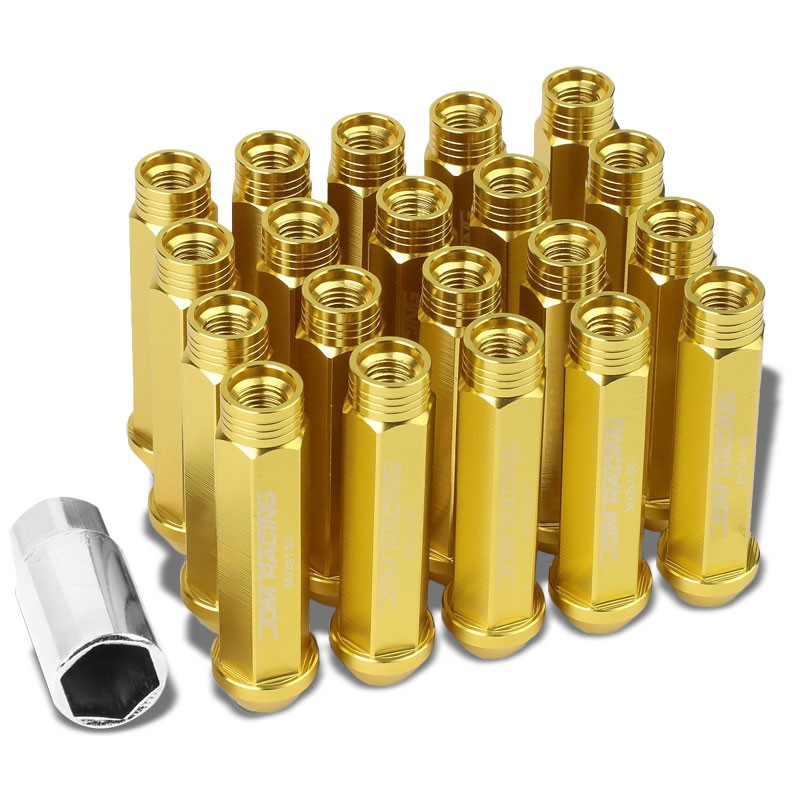 Gold Aluminum M12x1.50 90MM Tall Open Rim End Acorn Tuner 20x Conical Lug Nuts-Accessories-BuildFastCar