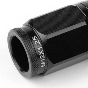 Black Aluminum M12x1.25 Conical Open Knurl Acorn Tuner 16x Lug Nuts+4 Lock Nuts-Accessories-BuildFastCar