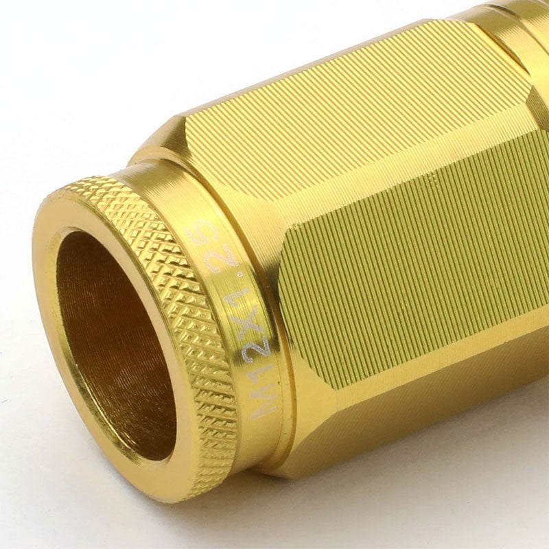 Gold Aluminum M12x1.25 Conical Open Knurl Acorn Tuner 16x Lug Nuts+4 Lock Nuts-Accessories-BuildFastCar