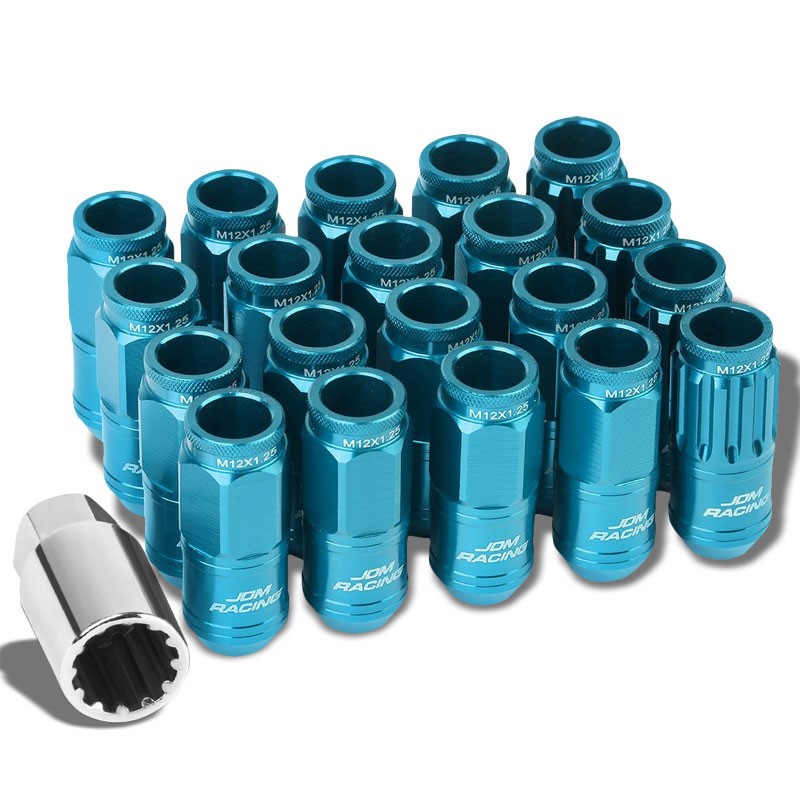 Light Blue Aluminum M12x1.25 Open Knurl Acorn Tuner 16x Lug Nuts+4 Lock Nuts-Accessories-BuildFastCar