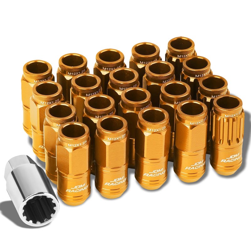 Orange Aluminum M12x1.25 Conical Open Knurl Acorn Tuner 16x Lug Nuts+4 Lock Nuts-Accessories-BuildFastCar