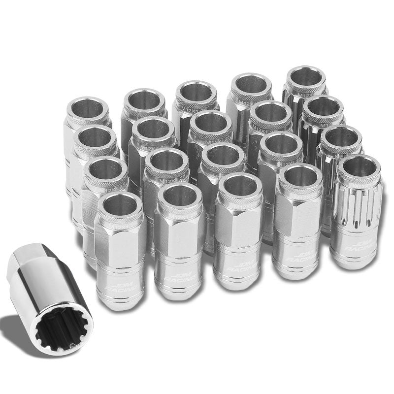 Silver Aluminum M12x1.25 Conical Open Knurl Acorn Tuner 16x Lug Nuts+4 Lock Nuts-Accessories-BuildFastCar