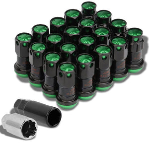 Green Accent/Black Body M12x1.25 Conical Close Tuner 16x Lug Nuts+4 Lock Nuts-Accessories-BuildFastCar