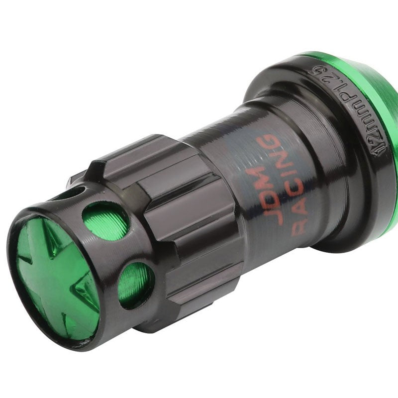 Green Accent/Black Body M12x1.25 Conical Close Tuner 16x Lug Nuts+4 Lock Nuts-Accessories-BuildFastCar