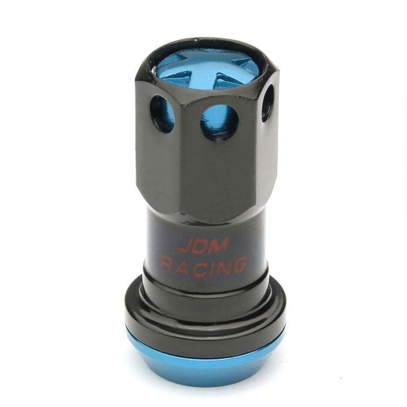 Light Blue Accent/Black Body M12x1.25 Close End Tuner 16x Lug Nuts+4 Lock Nuts-Accessories-BuildFastCar