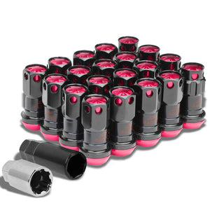 Pink Accent/Black Body M12x1.25 Conical Close Tuner 16x Lug Nuts+4 Lock Nuts-Accessories-BuildFastCar