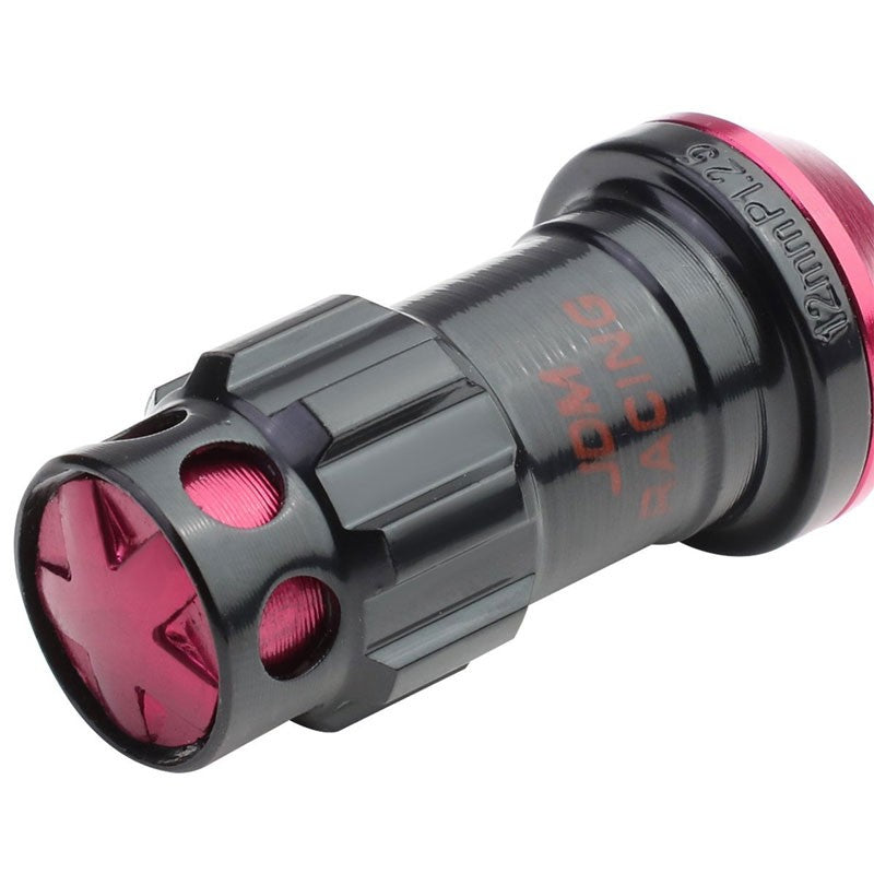 Pink Accent/Black Body M12x1.25 Conical Close Tuner 16x Lug Nuts+4 Lock Nuts-Accessories-BuildFastCar
