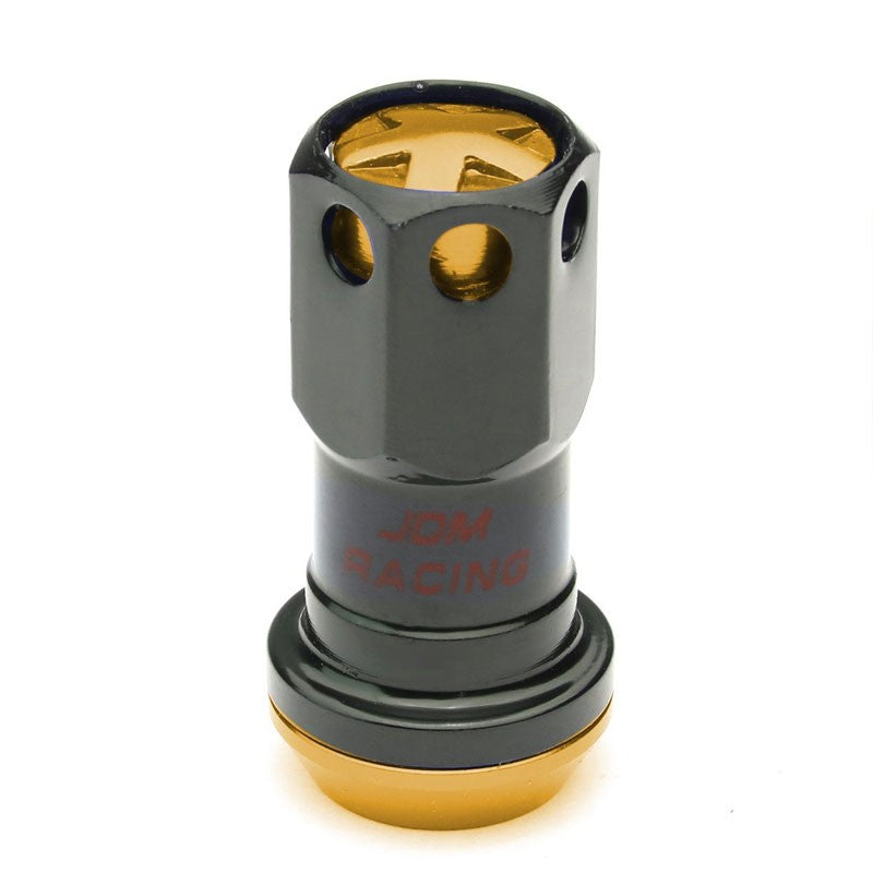 Gold Accent/Black Body M12x1.50 Conical Close Tuner 16x Lug Nuts+4 Lock Nuts-Accessories-BuildFastCar