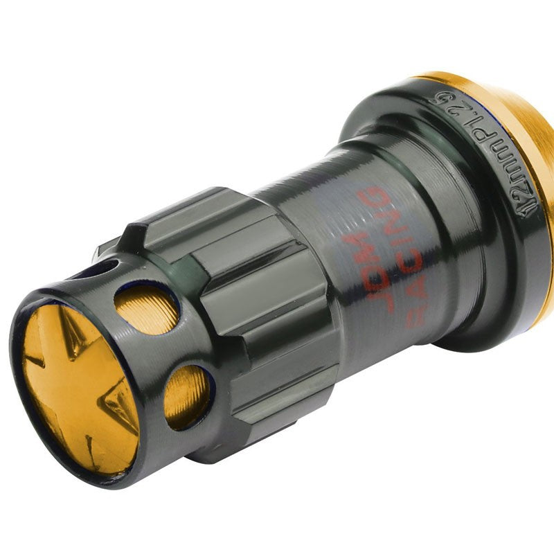 Gold Accent/Black Body M12x1.50 Conical Close Tuner 16x Lug Nuts+4 Lock Nuts-Accessories-BuildFastCar