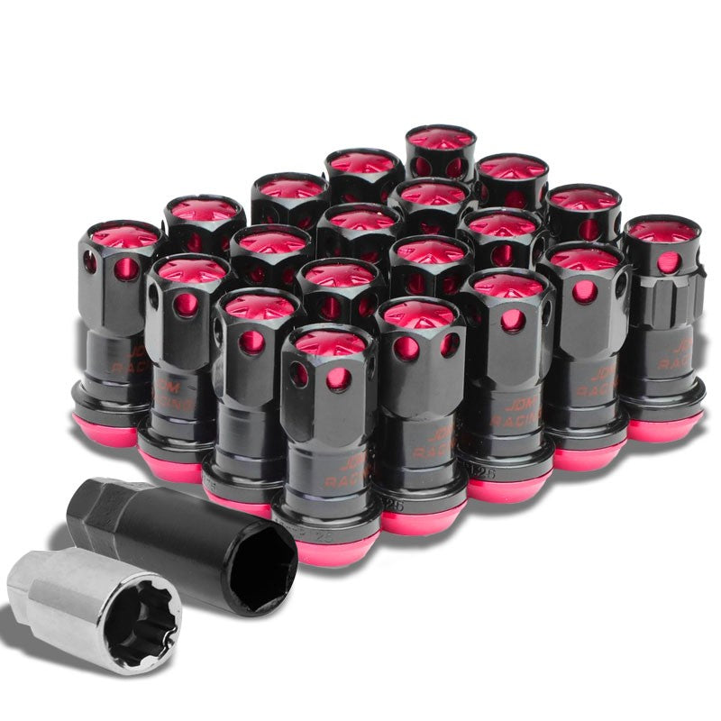 Pink Accent/Black Body M12x1.50 Conical Close Tuner 16x Lug Nuts+4 Lock Nuts-Accessories-BuildFastCar