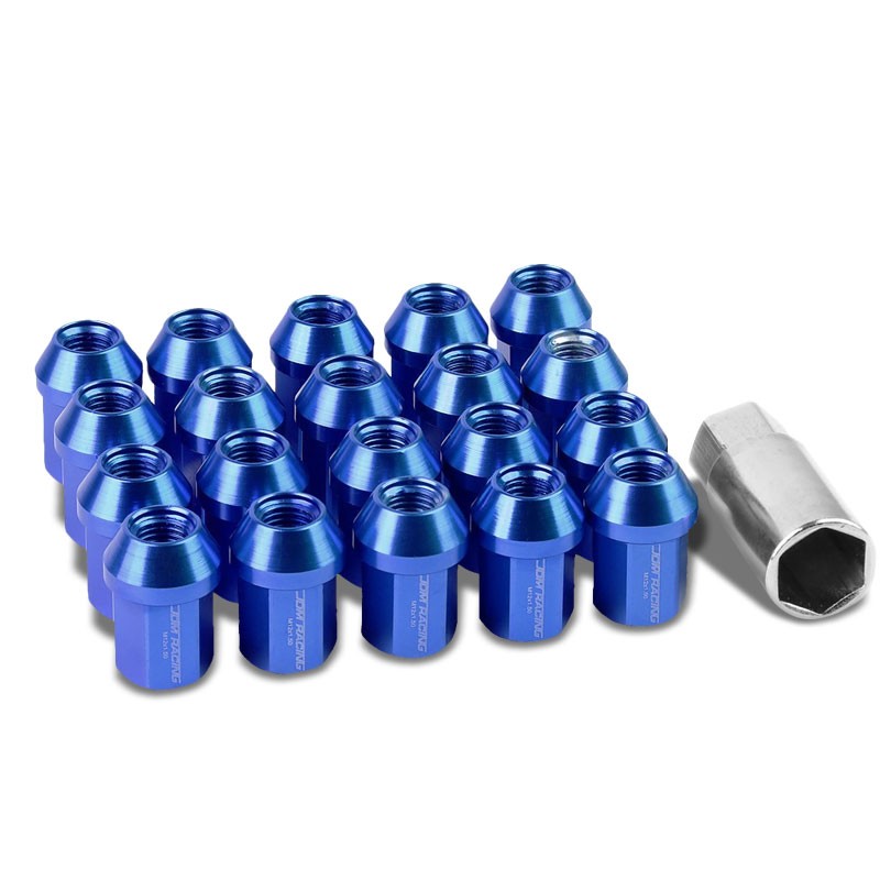 Blue Aluminum M12x1.50 35MM Short Close End Acorn Tuner 20x Conical Lug Nuts-Accessories-BuildFastCar