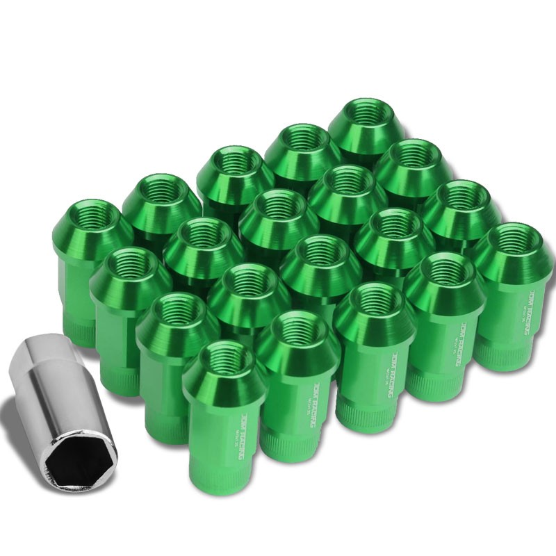 Green Aluminum M12x1.25 Conical Open Rim Acorn Tuner 16x Lug Nuts+4 Lock Nuts-Accessories-BuildFastCar