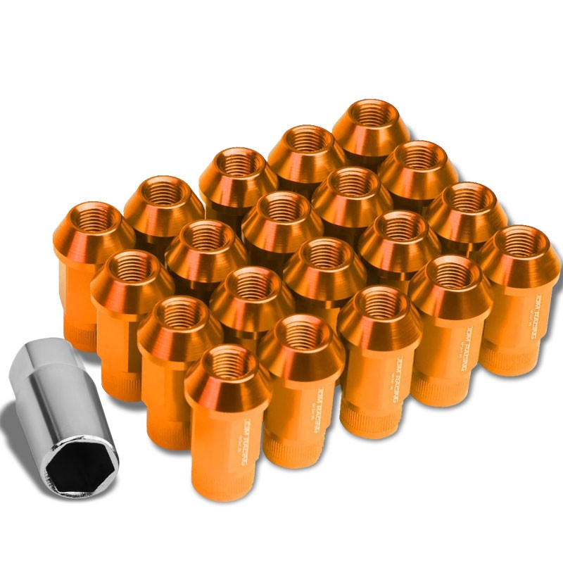 Orange Aluminum M12x1.25 Conical Open Rim Acorn Tuner 16x Lug Nuts+4 Lock Nuts-Accessories-BuildFastCar