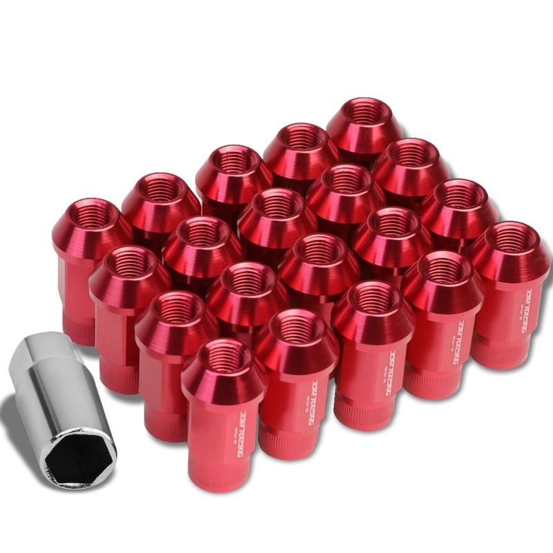 Red Aluminum M12x1.25 Conical Open Rim Acorn Tuner 16x Lug Nuts+4 Lock Nuts-Accessories-BuildFastCar