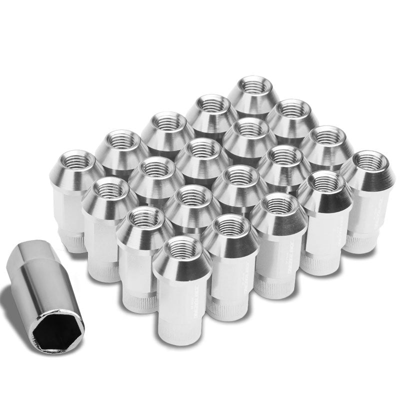 Silver Aluminum M12x1.25 Conical Open Rim Acorn Tuner 16x Lug Nuts+4 Lock Nuts-Accessories-BuildFastCar