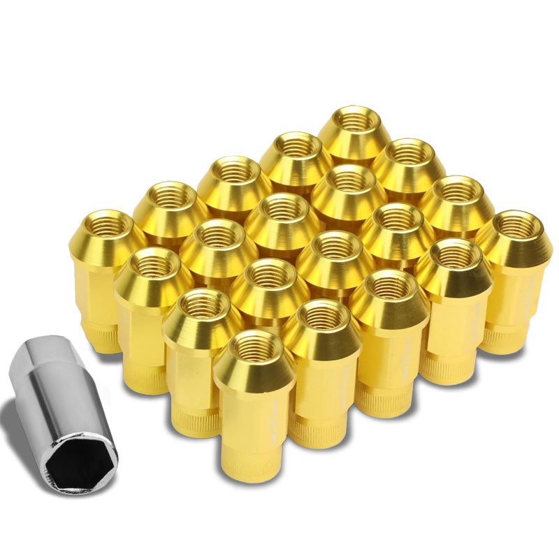 Gold Aluminum M12x1.50 Conical Open Rim Acorn Tuner 16x Lug Nuts+4 Lock Nuts-Accessories-BuildFastCar
