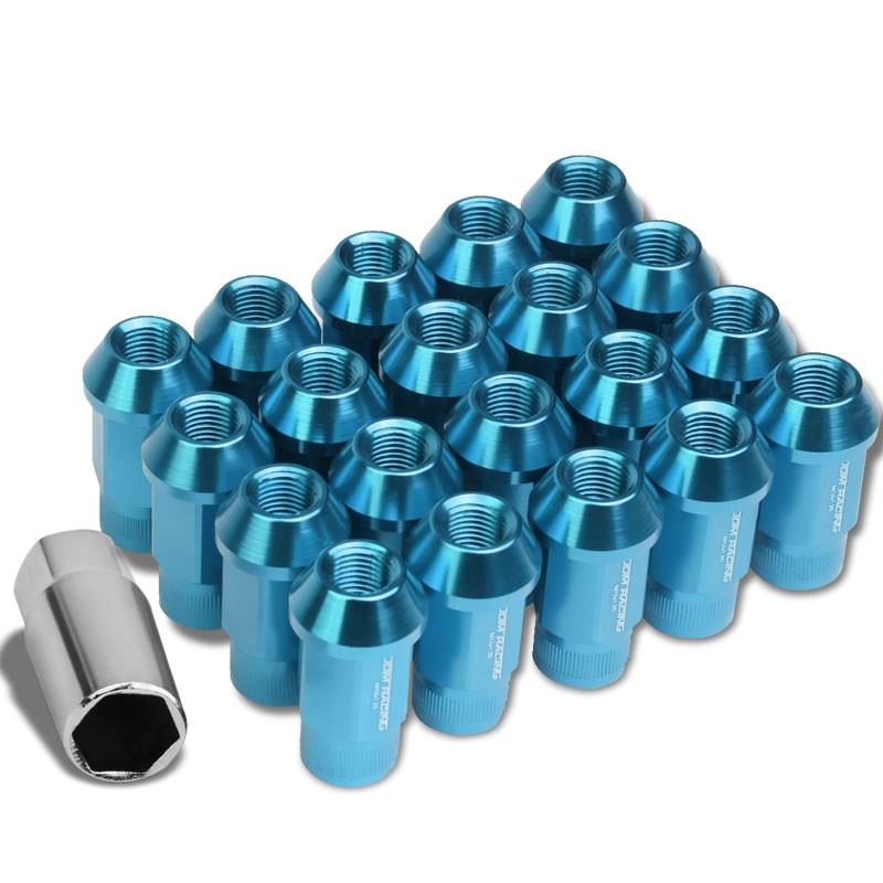 Light Blue Aluminum M12x1.50 Open Rim End Acorn Tuner 16x Lug Nuts+4 Lock Nuts-Accessories-BuildFastCar