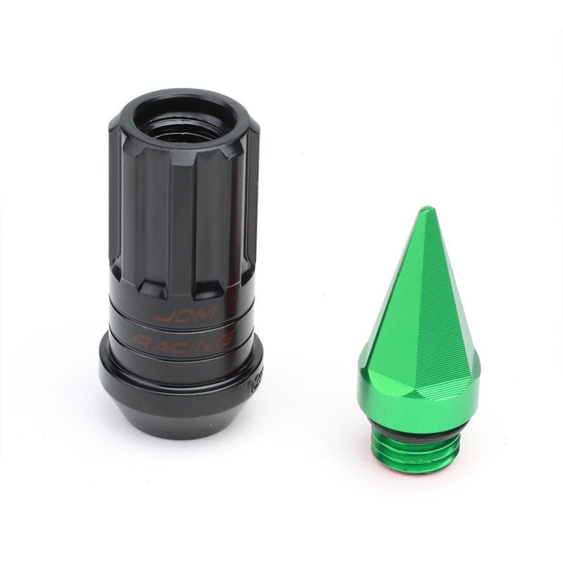 Green M12x1.50 Open/Close Acorn Lock+Hex Spike Cap 16x Lug Nuts+4 Lock Nuts-Accessories-BuildFastCar