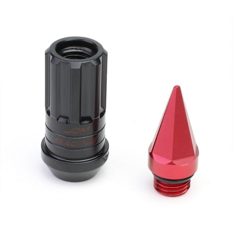 Red M12x1.50 Open/Close End Acorn Lock+Hex Spike Cap 16x Lug Nuts+4 Lock Nuts-Accessories-BuildFastCar