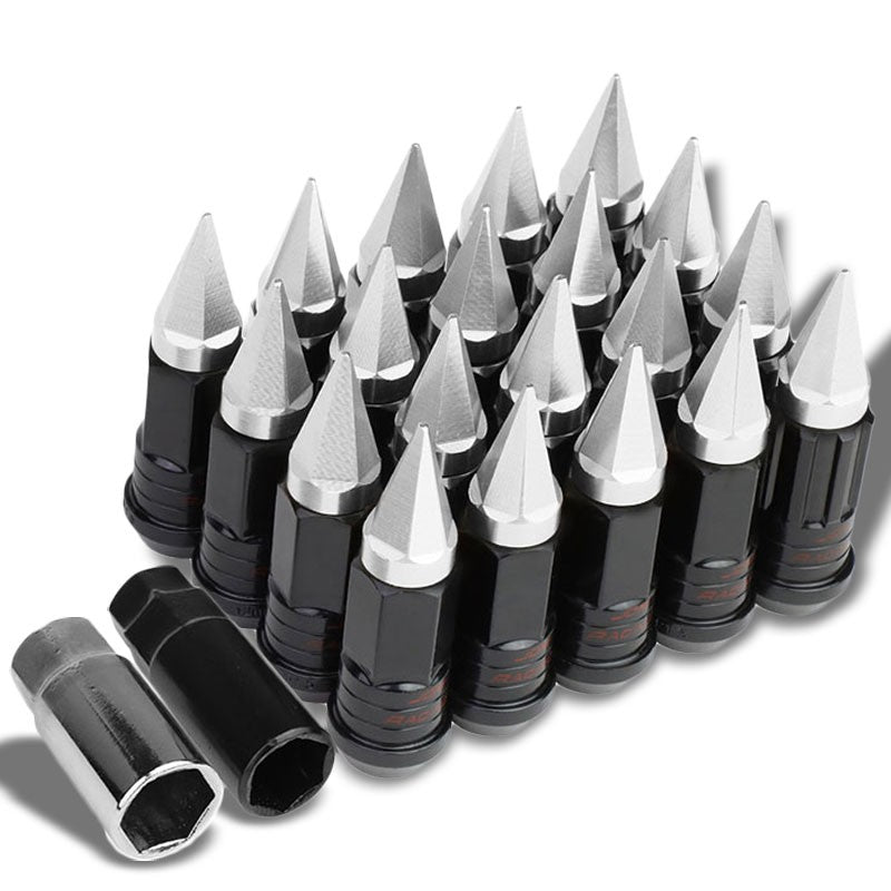 Silver M12x1.50 Open/Close Acorn Lock+Hex Spike Cap 16x Lug Nuts+4 Lock Nuts-Accessories-BuildFastCar