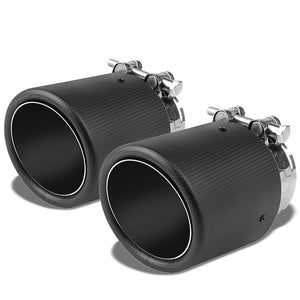 2xClamp On Carbon Filber 4" Round Race HighFlow Exhaust Muffler Tip For 3" Pipe-Performance-BuildFastCar