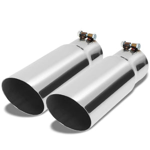 2PCs 3" Inlet Stainless Steel Round Rolled Exhaust Muffler Tip 11.75"L/3.5" Tip-Exhaust Parts-BuildFastCar