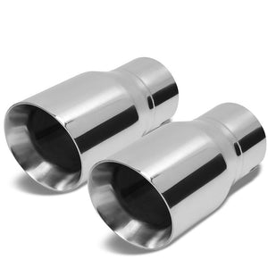 2PCs 3" Inlet Stainless Steel Round Rolled Exhaust Muffler Tip 7.75"L/4.0" Tip-Exhaust Parts-BuildFastCar