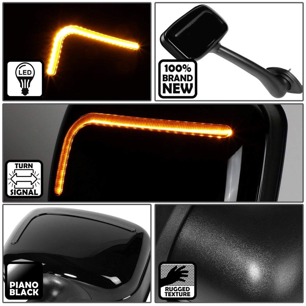 Black 12V L-Pattern LED Turn Signal Side View Mirror 08-17 Cascadia BFC-SVMIR-HY-006-BK