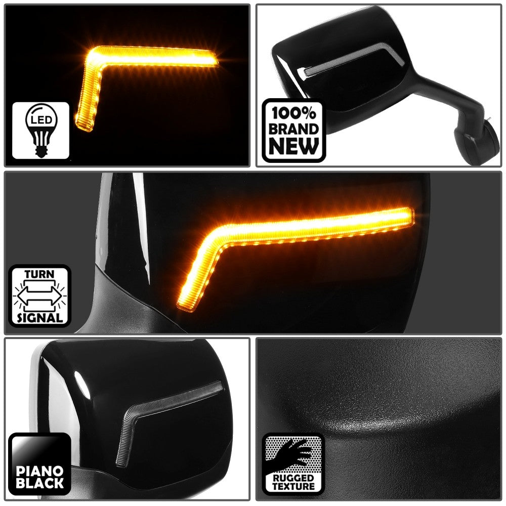 Black 12V L-Pattern LED Turn Signal Side View Mirror T680 579 587 BFC-SVMIR-HY-009-BK