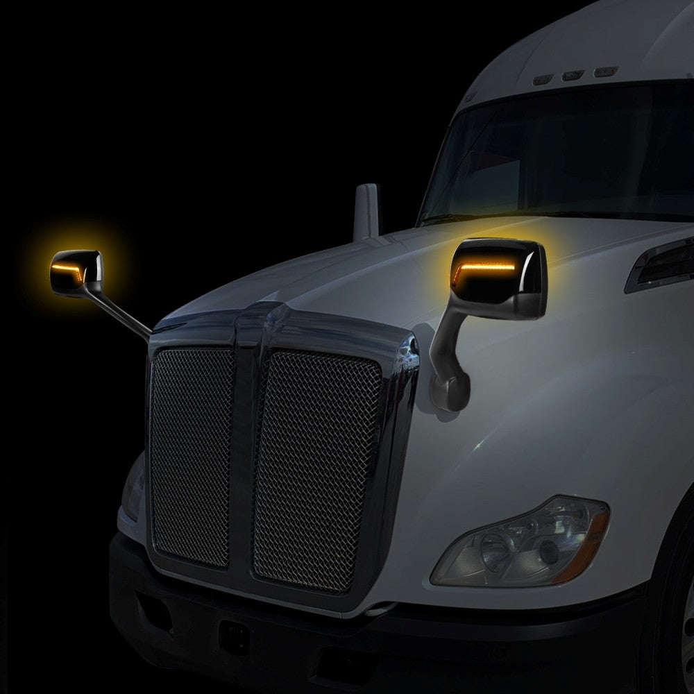 Black 12V L-Pattern LED Turn Signal Side View Mirror T680 579 587 BFC-SVMIR-HY-009-BK