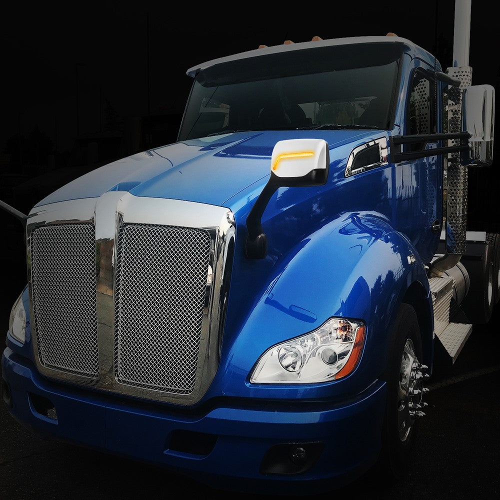 Chrome 12V L-Pattern LED Turn Signal Side View Mirror T680 579 587 BFC-SVMIR-HY-009-CH