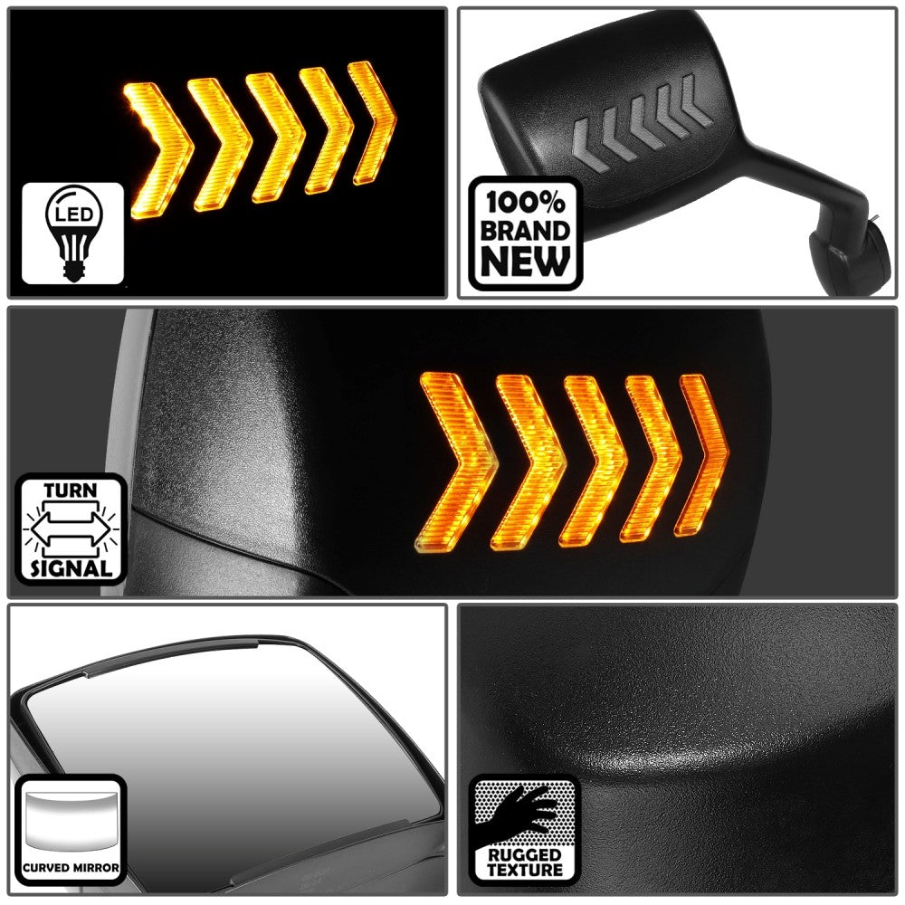 Black 12V 5-Arrow LED Turn Signal Side View Mirror T680 579 587 BFC-SVMIR-HY-010-BK