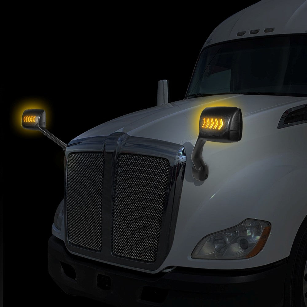 Black 12V 5-Arrow LED Turn Signal Side View Mirror T680 579 587 BFC-SVMIR-HY-010-BK