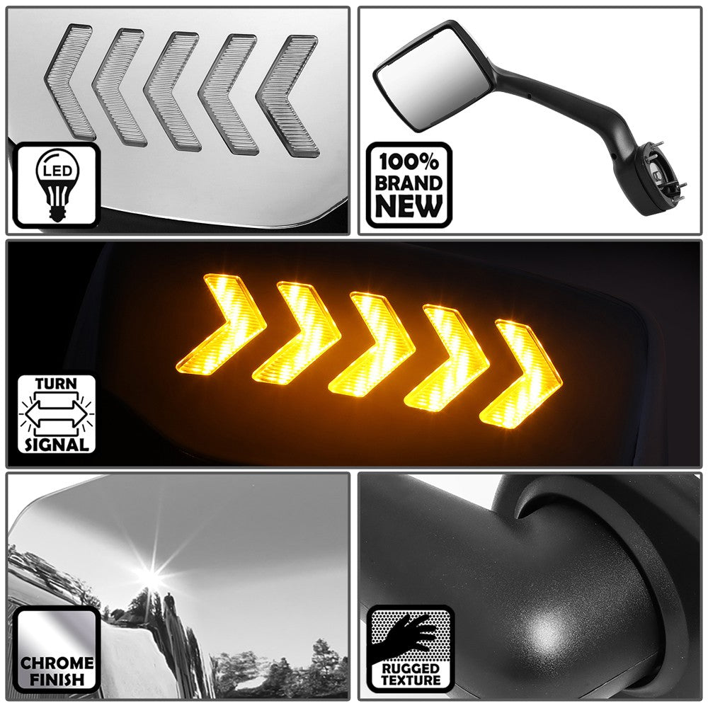 Chrome 12V 5-Arrow LED Turn Signal Side View Mirror T680 579 587 BFC-SVMIR-HY-010-CH