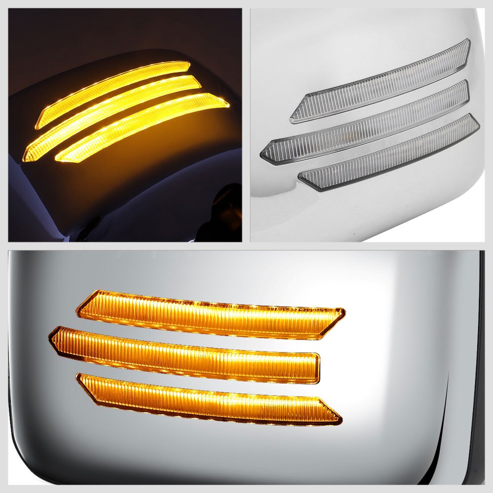 Chrome 24V 3-Strip LED Turn Signal Small Side View Mirror 05-21 Hino BFC-SVMIR-HY-014-CHX2