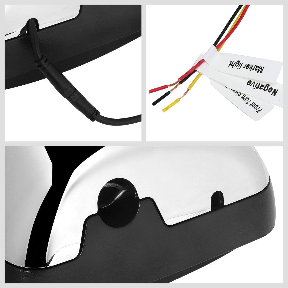 Chrome 24V 3-Strip LED Turn Signal Small Side View Mirror 05-21 Hino BFC-SVMIR-HY-014-CHX2