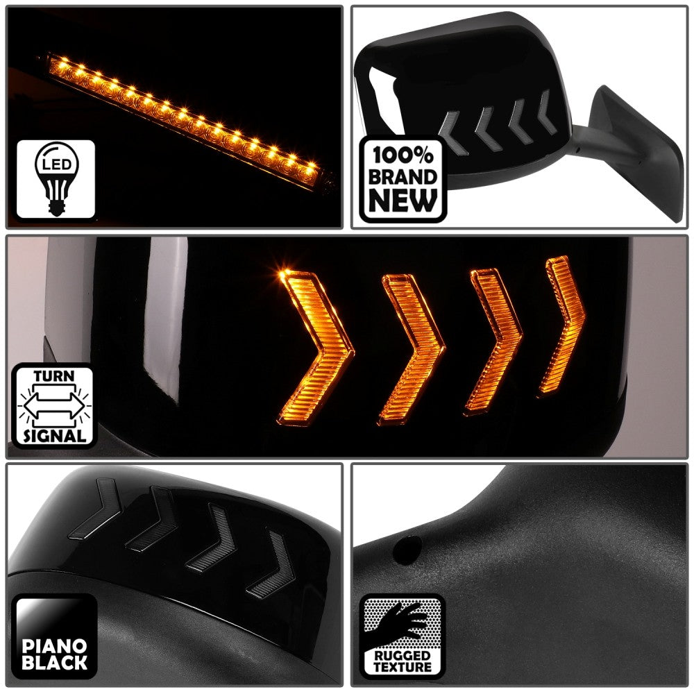 Sequential 4-Arrow LED Signal Black Side View Mirror 18+ Harvester BFC-SVMIR-HY-015-BK