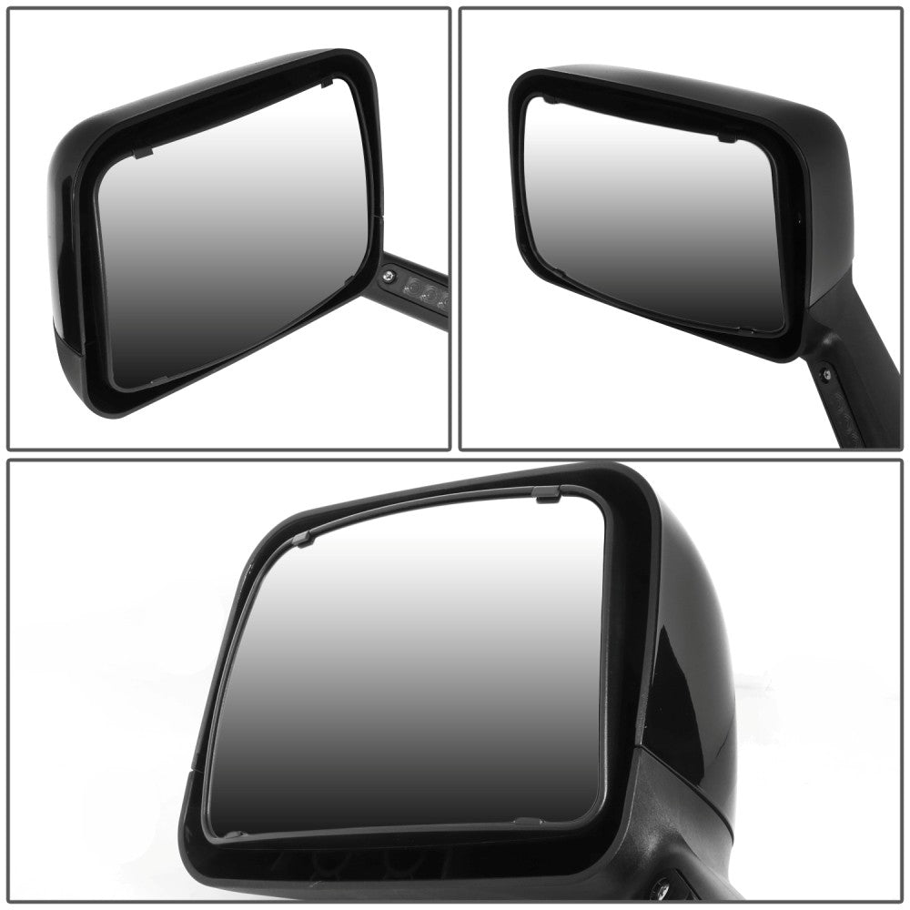 Sequential 4-Arrow LED Signal Black Side View Mirror 18+ Harvester BFC-SVMIR-HY-015-BK