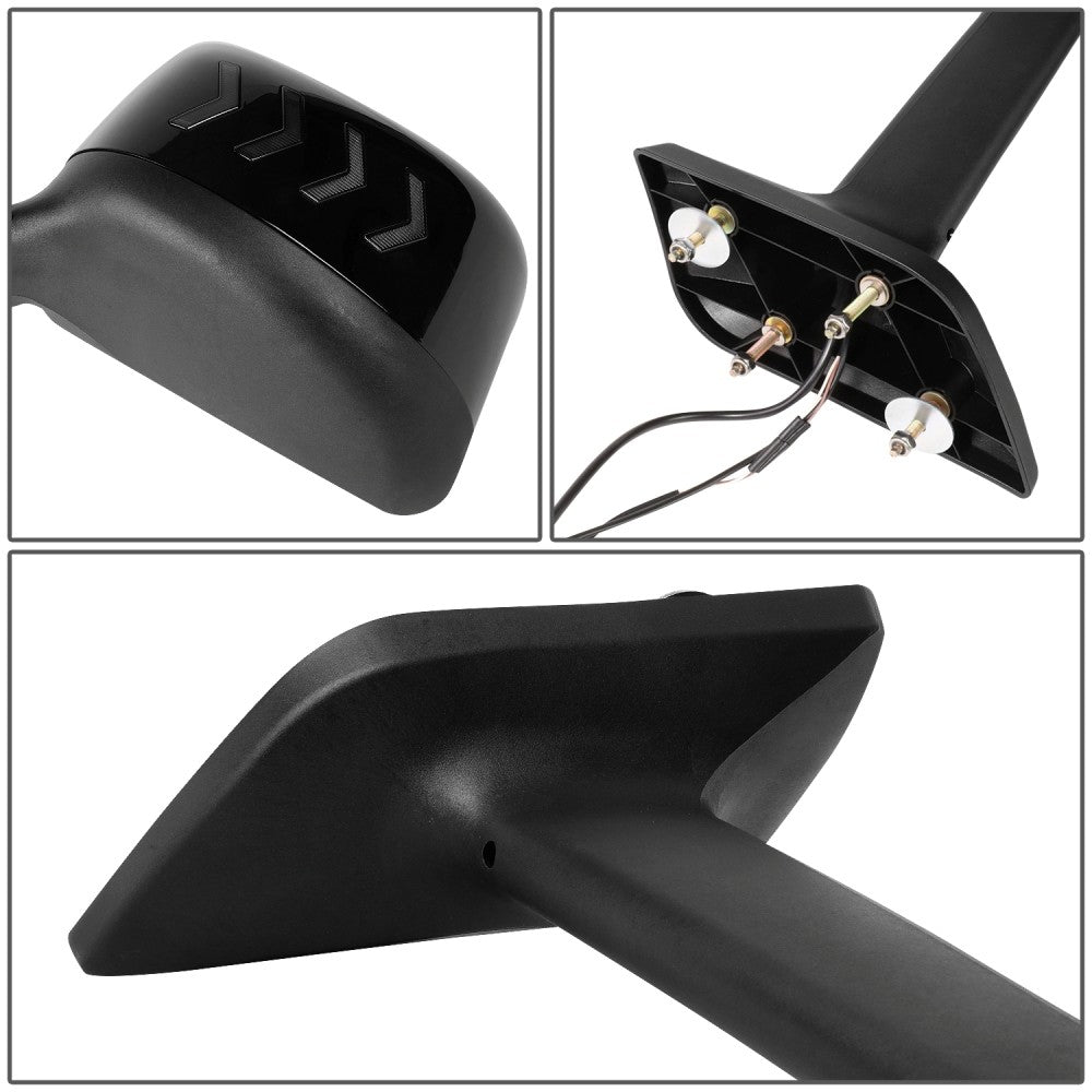 Sequential 4-Arrow LED Signal Black Side View Mirror 18+ Harvester BFC-SVMIR-HY-015-BK