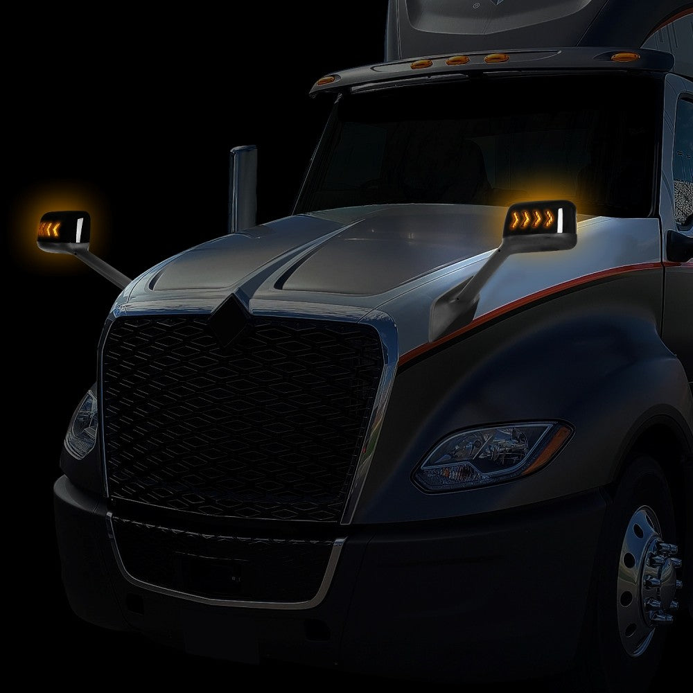 Sequential 4-Arrow LED Signal Black Side View Mirror 18+ Harvester BFC-SVMIR-HY-015-BK