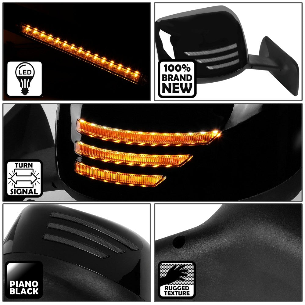 Sequential 3-Strip LED Signal Black Side View Mirror 18+ Harvester BFC-SVMIR-HY-016-BK