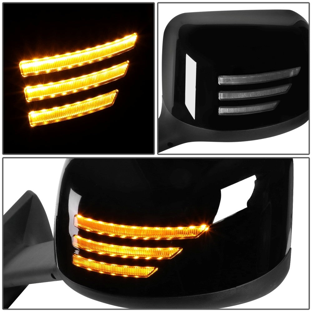 Sequential 3-Strip LED Signal Black Side View Mirror 18+ Harvester BFC-SVMIR-HY-016-BK