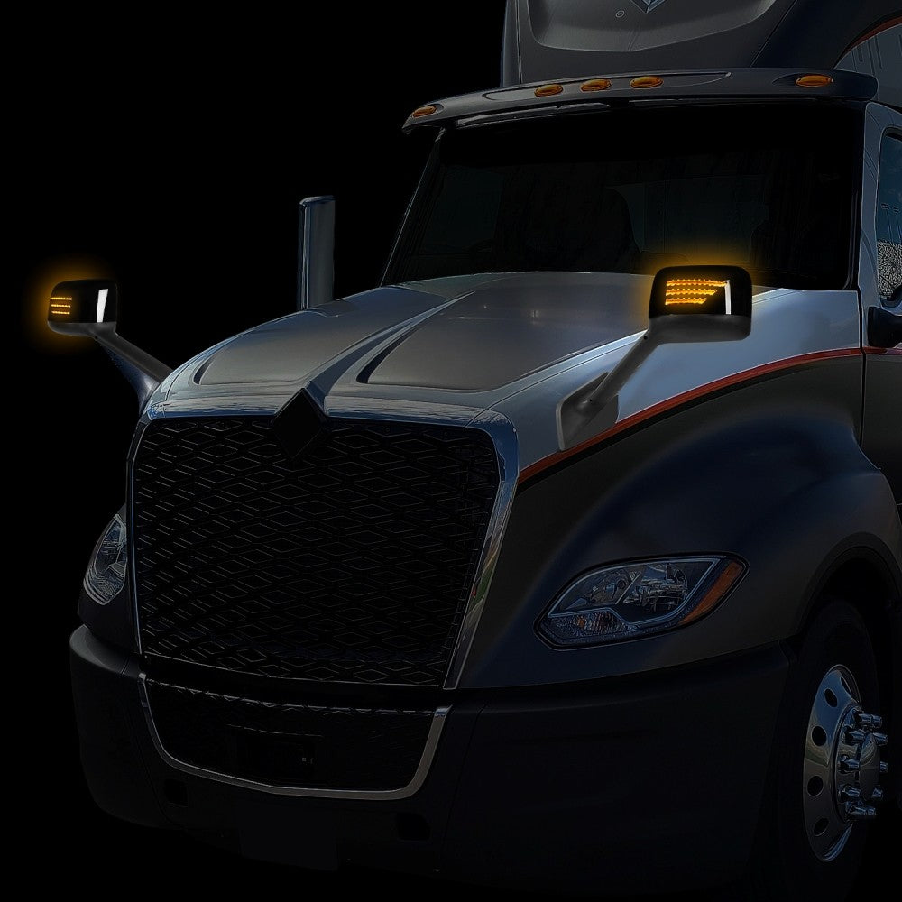 Sequential 3-Strip LED Signal Black Side View Mirror 18+ Harvester BFC-SVMIR-HY-016-BK