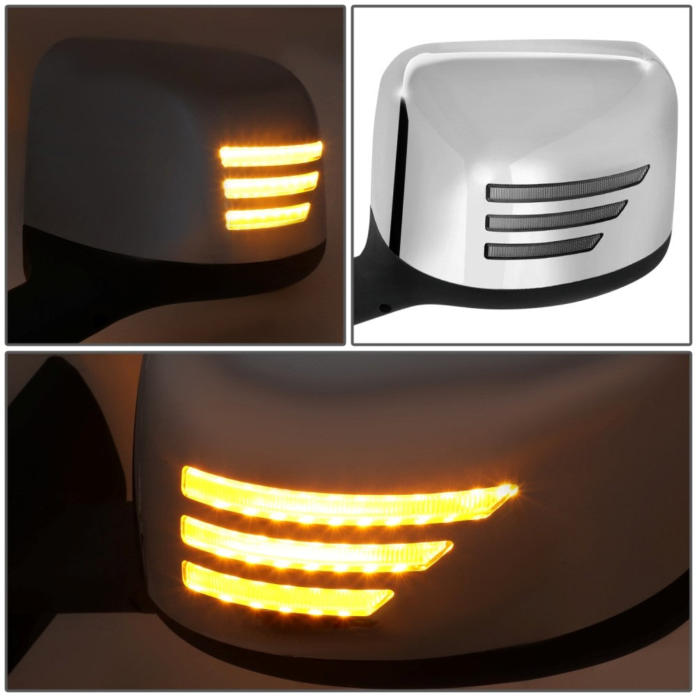 Sequential 3-Strip LED Signal Chrome Side View Mirror 18+ Harvester BFC-SVMIR-HY-016-CH