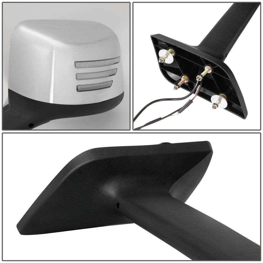 Sequential 3-Strip LED Signal Chrome Side View Mirror 18+ Harvester BFC-SVMIR-HY-016-CH
