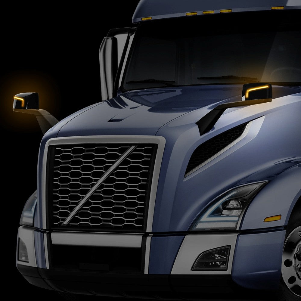 Sequential L-Pattern LED Signal Black Side View Mirror 18-21 Volvo VNL BFC-SVMIR-HY-017-BK