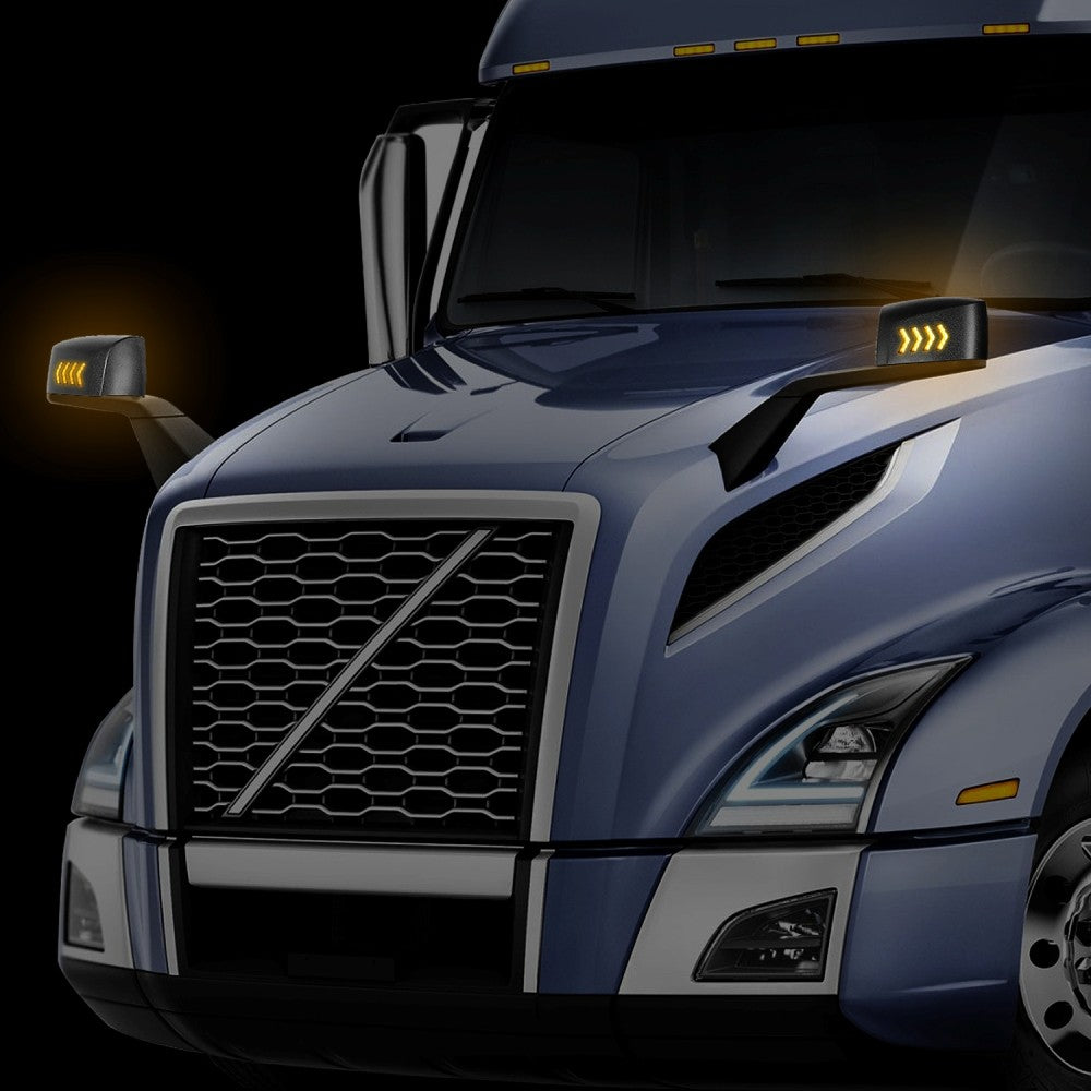 Sequential 4-Arrow LED Signal Black Side View Mirror 18-21 Volvo VNL BFC-SVMIR-HY-018-BK